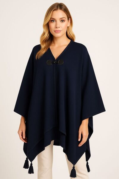 sf collection Solid Color Buckle Knitted Knitwear Poncho