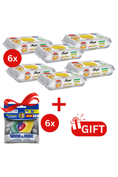 Sleepy PACHET PROMO: 6× Șervețele Easy Clean lămâie 50 buc + 6× Capsule rufe ...