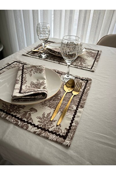 ToffyStore Brown Stone Detailed Linen American Tablecloth (35X45Cm)