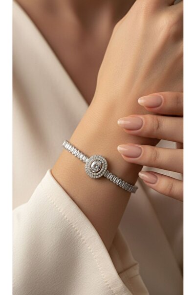 AKSESUARIM Women's Baguette Zircon Stone Steel Bracelet