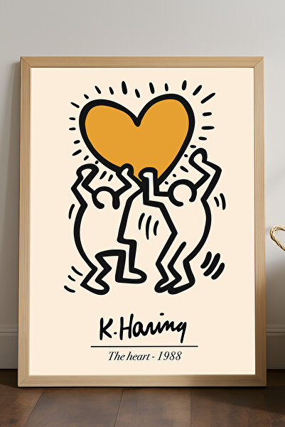 Duvarda Poster înrămat din lemn natural Ketih Haring, pictură decorativă arti...