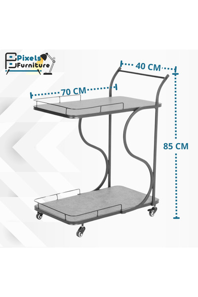 PixelsFurniture عربة تقديم الضيافة للشاي والقهوة متحركة رفين مستطيلة من بكسل الأثاث
