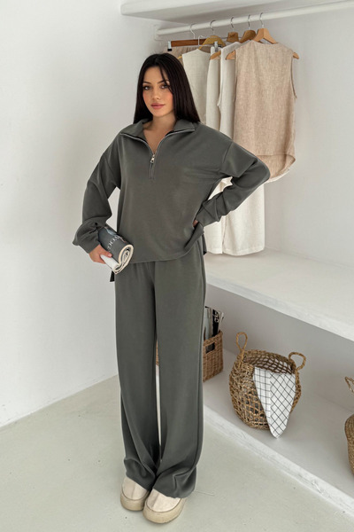 Mogi Butik Premium Modal Fabric Zippered Collar Women's Suit 3140