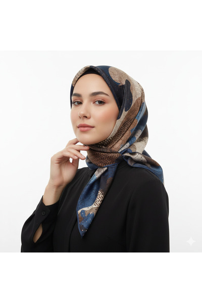 Levidor 90X90 Silk-Look Navy Blue Crystal Scarf – Non-Slip Twill Stylish Design