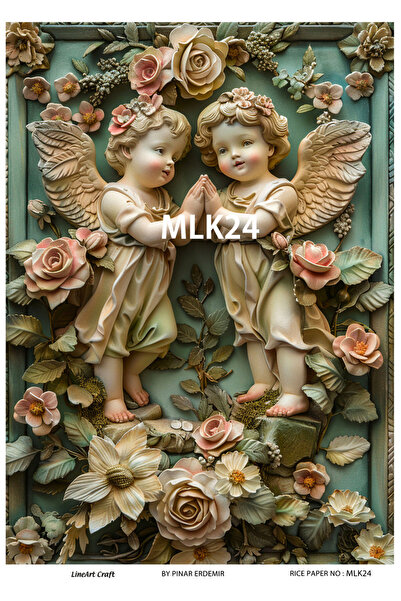 LİNEART Melek Deseni Pirinç Dekopaj Kağıdı No:MLK24- 29x42cm