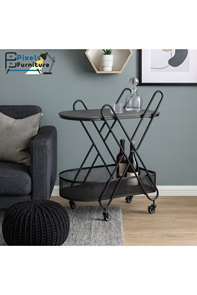 PixelsFurniture Pixel Furniture Rectangular 2-Tier Mobile Tea and Coffee Serving Trolley