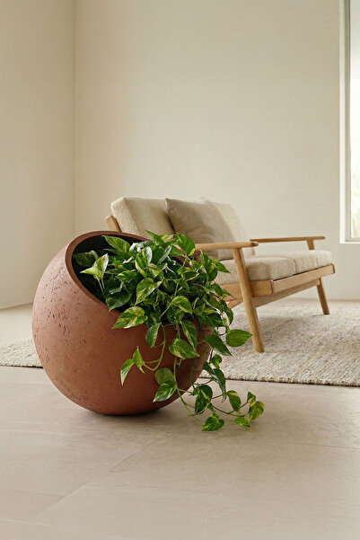 DEQQU Petra Obliq Eğik Küre Hafif Beton Saksı 30x30cm Doğal Taş Dokulu İç-Dış...