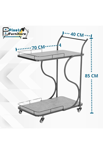 PixelsFurniture Pixel Furniture Rectangular 2-Tier Mobile Tea and Coffee Serving Trolley