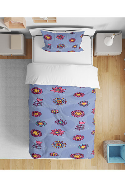 Home Lilac Flower Patterned 3D Digital Printed Single Girl Duvet Cover Set Wi...