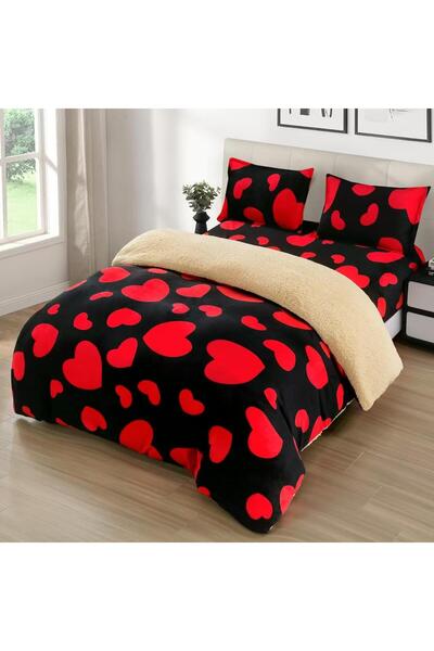 Lenjeria Familiei Tale Cocolino 4-Piece Underwear Set with Fur and Elastic – Red Hearts on Black Pattern