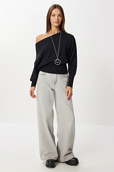 Modelmaster Women's Casual Off-Shoulder Soft Textured Knit Sweater