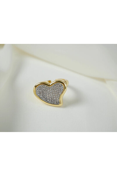 ATELİER TUĞBA Yzk106 Heart Shape Stone Gold Adjustable Ring