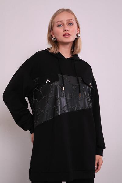 Levidor Black Leather Detailed Sports Suit