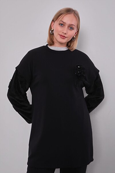 Levidor Black Fur Sleeve Detailed Double Suit