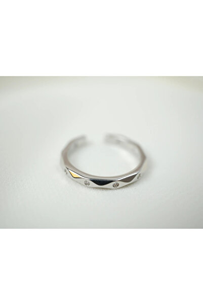 ATELİER TUĞBA خاتم YZK071 بتصميم هندسي من الزركون الفضي قابل للتعديل