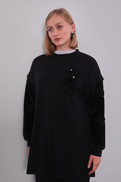 Levidor Black Fur Sleeve Detailed Double Suit