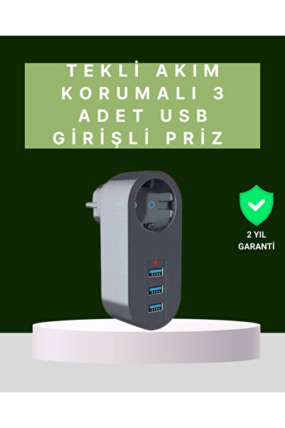 Genel Markalar Termal Akım Korumalı 3 USB'li Güvenli Priz – Akıllı Akım Denge...