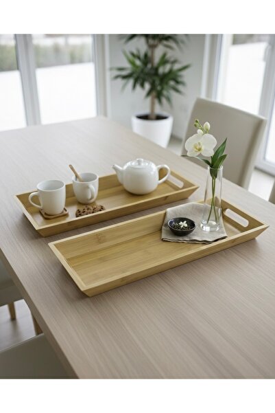 Tutku 2'Li Ahşap Bambu Sunum-Yemek Tepsi