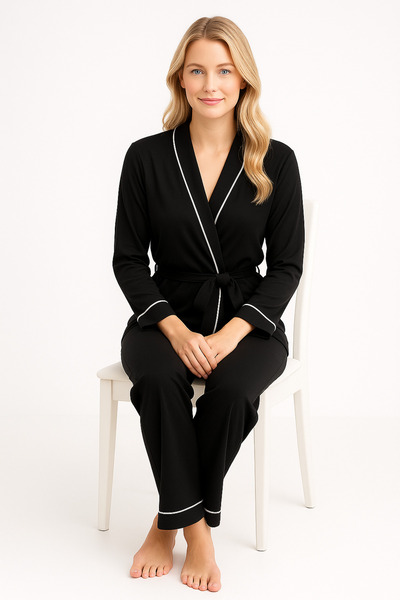 cherry queen Women's Premium Robe Pajama Set – Thin B Piped Stylish 2-Piece Set