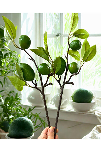 Home Yapay Yapraklı Yeşil Limon Dal 3 meyveli 40 cm (1 ADET)