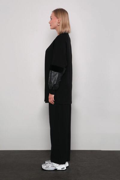 Levidor Black plush sleeve detailed sportswear set