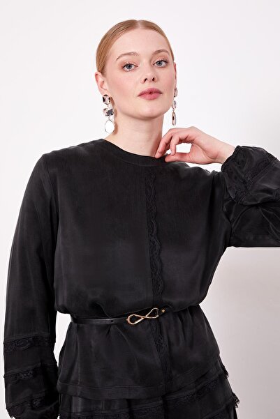 Levidor Black Lace Trimmed Cupra Skirt Set