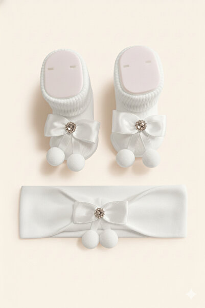 baby socks مجموعة جوارب بيضاء للأطفال مع فيونكة وبومبون، مناسبة للأعمار من 0 ...
