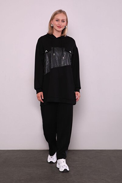 Levidor Black Leather Detailed Sports Suit