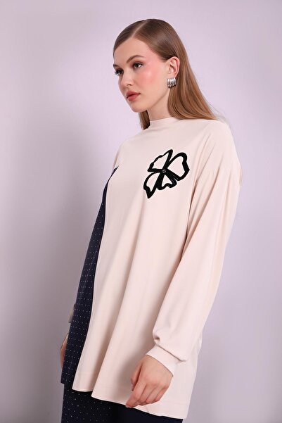 Levidor Beige Clover Pattern Detailed Double Suit