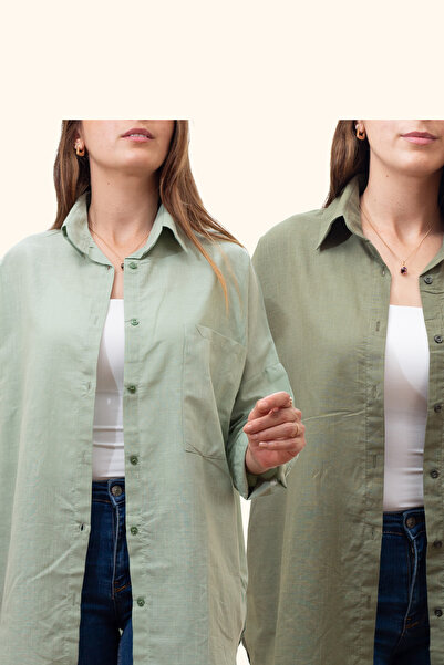 Justime Women's Oversized Cotton Linen Lilac - Cream Shirt