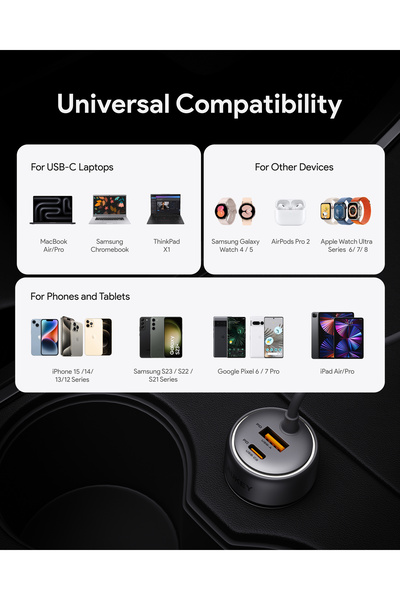 AUKEY Car Charger 75WPD - With Cable Grey