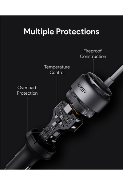 AUKEY Car Charger 75WPD - With Cable Grey