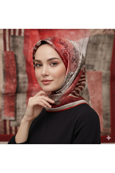 Levidor 90x90 İpek Görünümlü Bordo - Kahverengi Kristal Eşarp – Kaymayan Twil...