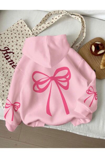 No Plan Детска суитшърт с качулка и панделка отпред и по ръкавите