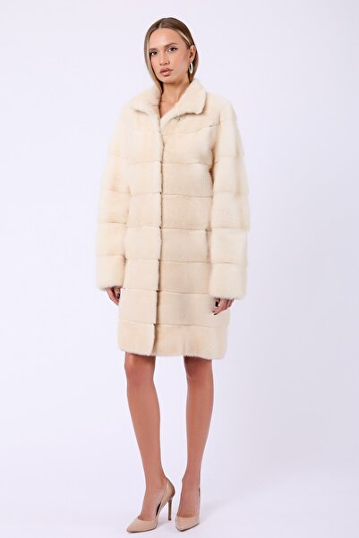 Leather Club İnci Beyaz Hakiki Mink Kürk Kaban