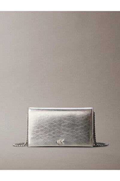 Calvin Klein Women's Plain Leather Logo Model Daily Use Silver Shoulder Bag Lv04F3320G-3Jh