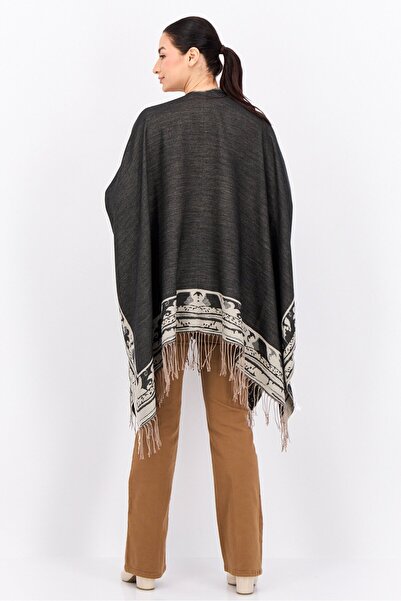 Casa Caracol Women Printed Poncho 75 H x 134 L cm, Black