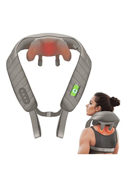 HYX جهاز تدليك شياتسو لاسلكي للرقبة والظهر مع حرارة - رمادي