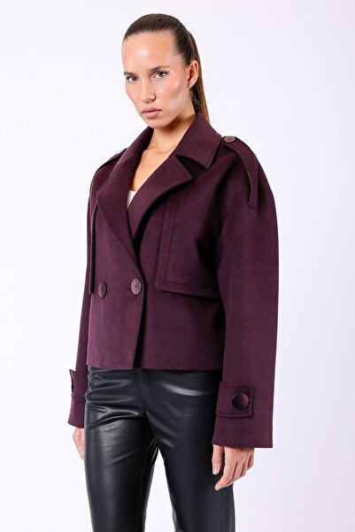 Leather Club Bordo Oversize Hakiki Kaşmir Kaban