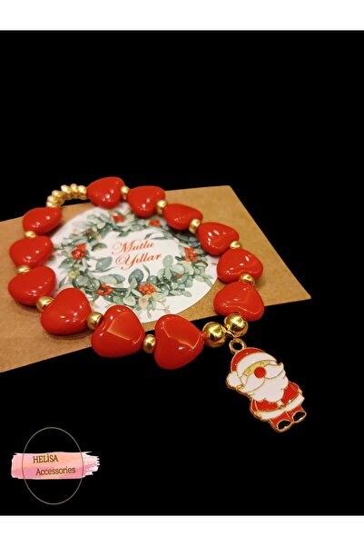 HELİSA ACCESSORİES Charm Bracelet with Red Heart and Santa Claus Figure Carry...