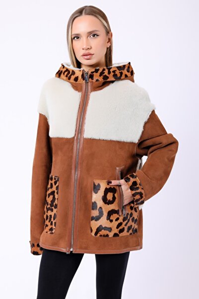 Leather Club Kahve Leopar Garnili Hakiki Kaban