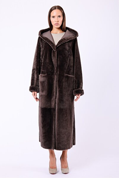 Leather Club Kahve Çift Taraflı Hakiki Kürk Kaban