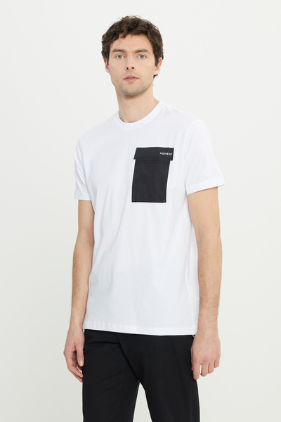 AC&Co / Altınyıldız Classics Ανδρικό λευκό μπλουζάκι oversized με φαρδιά εφαρμογή με λαιμόκοψη 100% βαμβακερό κοντομάνικο μπλουζάκι με σχέδιο