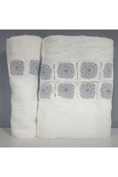 Reiashn Turkish towel, 2 pieces, 100% cotton, white, size 30*50+50*90 cm