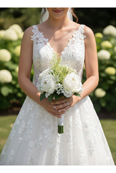 yapay çiçek evi 1 adet beyaz gelin eli buketi düğün nişan vazo süsü