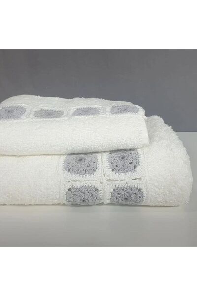 Reiashn Turkish towel, 2 pieces, 100% cotton, white, size 30*50+50*90 cm