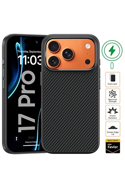 Gekko Mobile Carcasă Kevlar pentru iPhone 17 Pro, încărcare wireless, fibră d...