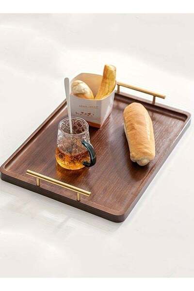 Generic 36x25cm Bamboo Rectangular Serving Tray with Handles - Brown