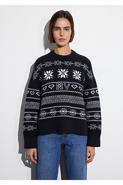 Mavi New Year's Themed Navy Blue Sweater Oversized / Wide Cut 1710804-84371