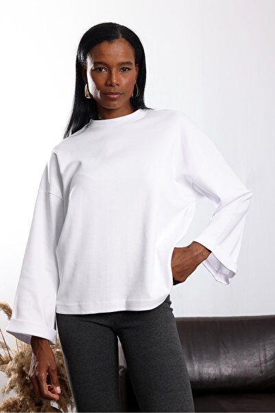 5in1Canpolat White Double Sleeve Basic T-Shirt 2625